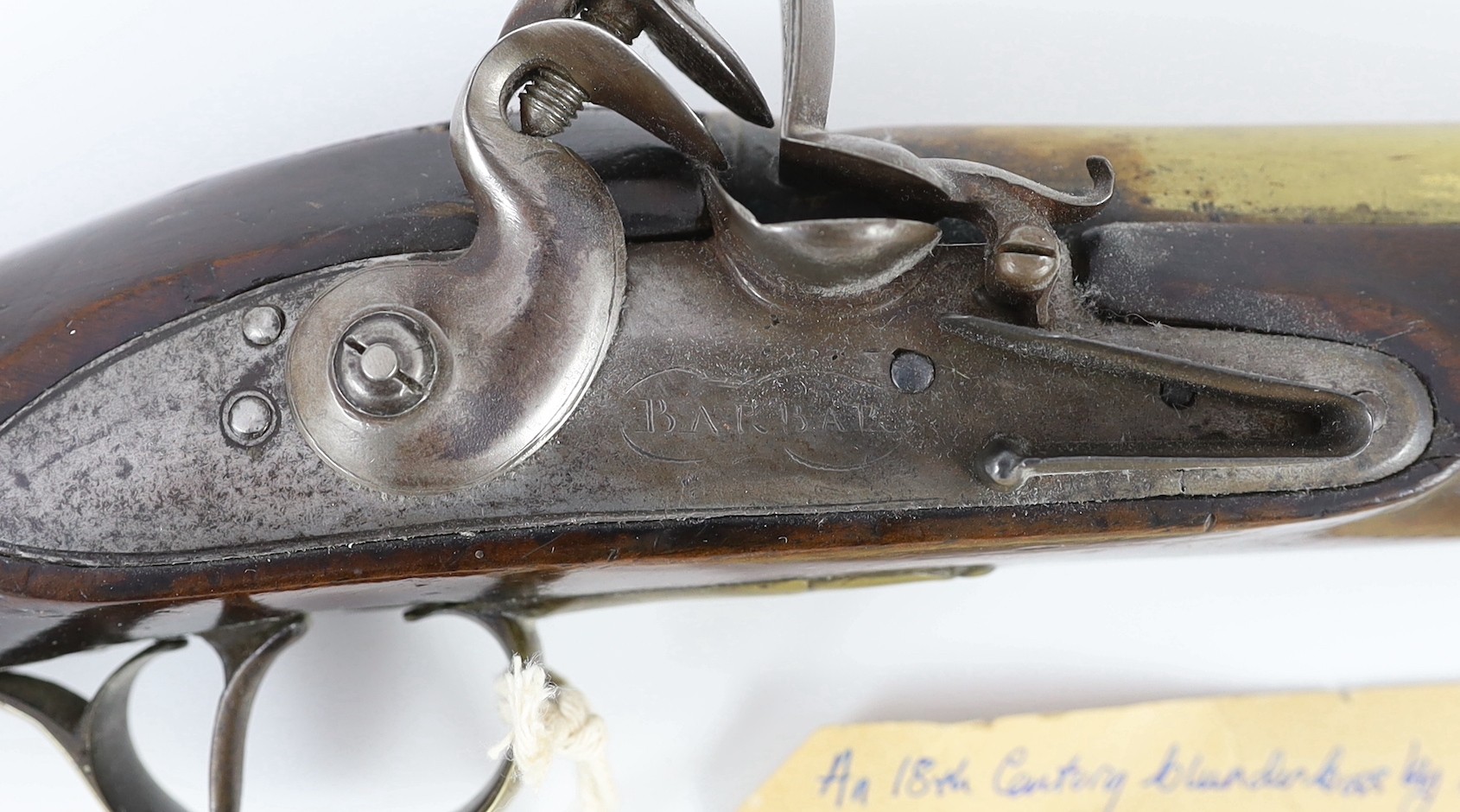 An 18th century James Barbar flintlock blunderbuss 75cm.